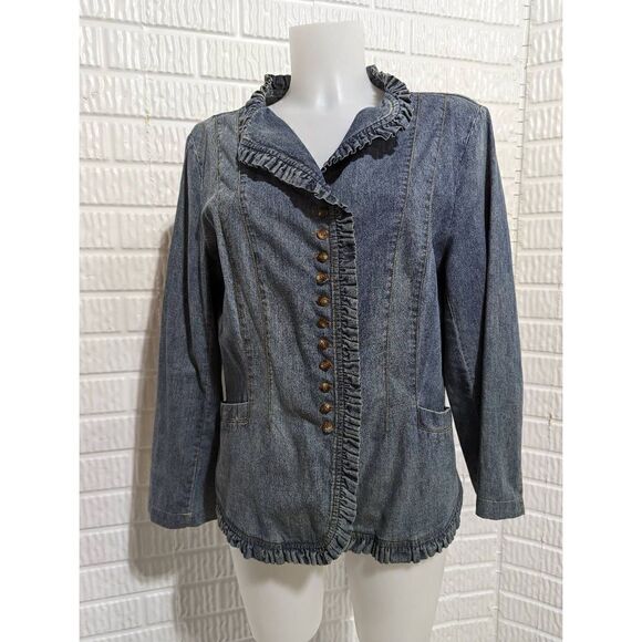 Telluride Clothing Co. Women's Blue Pleated Trim Denim Button Front Shirt Medium - Picture 1 of 5